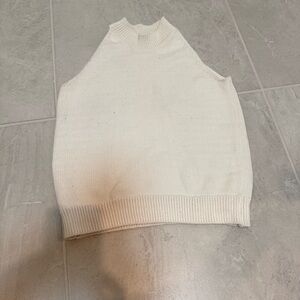 Ann Taylor Cream Sleeveless V-Neck Sweater